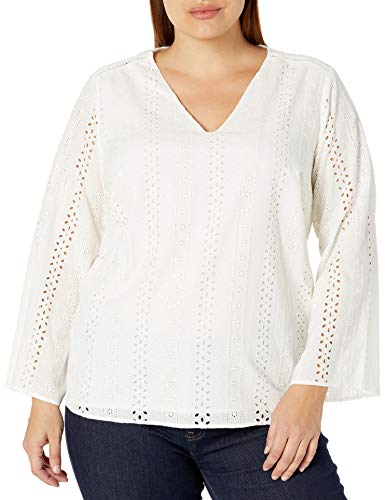 Jessica Simpson Women's Plus Size Celeste Eyelet Bell Sleeve Top, Gardenia, 1X