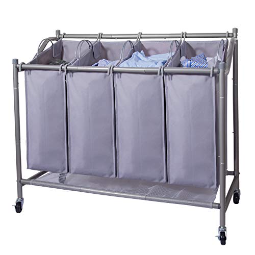 Ollieroo Laundry Sorter Cart 4-Bag Classics Rolling Laundry Hamper, Sturdy Frame with 60KG