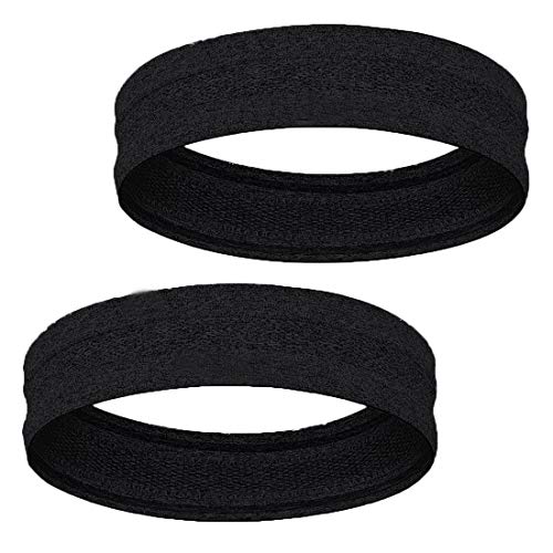 Sweatbands for Women Men│Super Absorbent Sweat Bands Headbands with Nonslip Grip│Stretchy Soft Athletic Hair Head Bands for Workout Sports Exercise (2 Pack of Black)