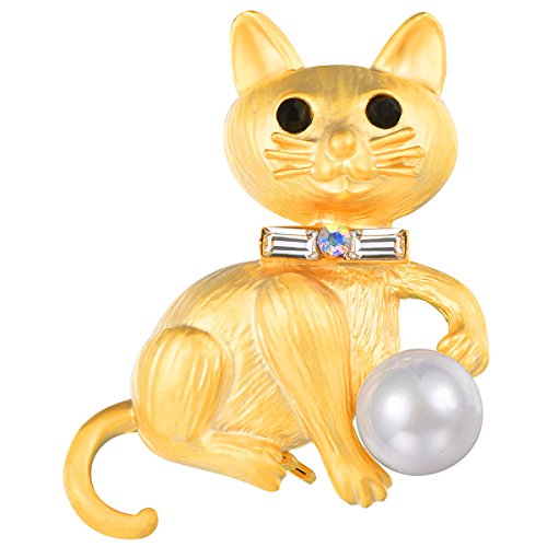 FOCALOOK Cute 3D Cat Brooch Pin 18K Gold Plated Kitten Fashion Brooches Accessories for Women Girls