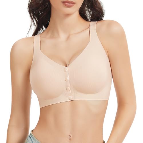 Vinfact Front Closure Bras for Women No Underwire Wireless Bra Seamless Bralettes with Soft Support Mastectomy Bralette