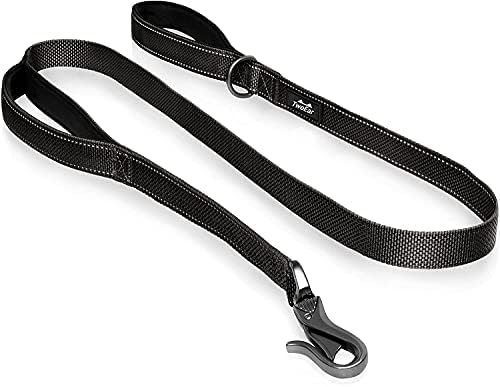 TwoEar Dog Lead 1.8m Long - Traffic Padded Two Handle - Heavy Duty - Double Handles Lead for Training Control - 2 Handle Leashes for Large Medium Dogs - Reflective Pet Leash Dual Handle, Red