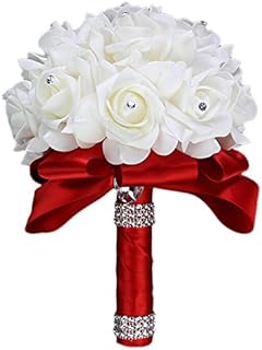 Starworld Wedding Flowers, Handmade Bridal Bridesmaid Bouquet Set in Ivory Foam Silk Roses for Wedding, Birthday