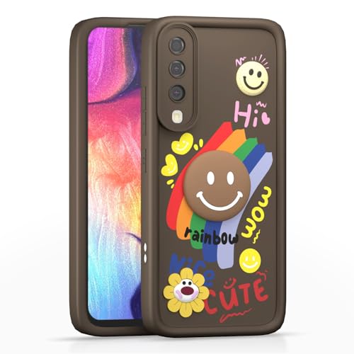 Image of Pikkme Back Cover for Samsung Galaxy A50 / A50s / A30s | Soft Silicone| Cute Rainbow Smile & 3D Cartoon Flower Design | Shockproof Raised Camera Protection Bumper Case (Brown)