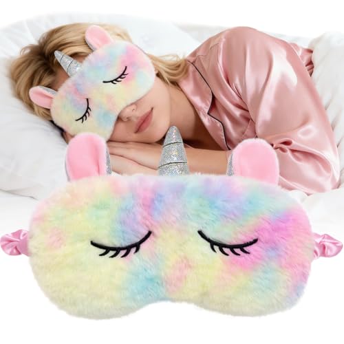 Kids Eye Masks for Sleeping Cute 3D Animal Eye Masks Plush Sleep Mask Cartoon Blindfold Eyeshade Travel Eye Cover for Girls Adult Children - Unicorn