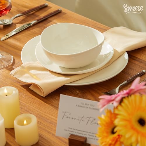 Sweese Curve Oval Serving Porcelain Dinnerware Set for 6, 18-Pcs White
