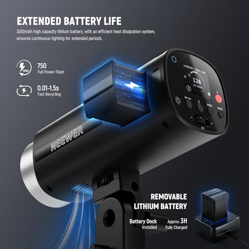 NEEWER Q200 Monolight 200Ws 2.4G TTL 1/8000 HSS App Control Outdoor Studio Strobe with Cleaning Cloth 3200mAh Battery Photography Speedlite 10W Modeling Light 0.01-1.5s Recycle 750 Full Power Flash