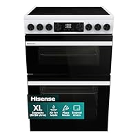Hisense HDUKC60W 60cm Electric Cooker with Ceramic Hob-White, A Rated Double Oven 50L/80L [Energy Class A]