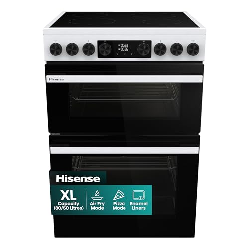 Hisense HDUKC60W 60cm Electric Cooker with Ceramic Hob-White A Rated Double Oven 50L/80L [Energy Class A]
