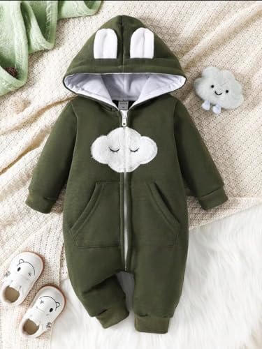 Image of First Kick Baby and Kids cotton fleece romper jumpsuit onesie sleepsuit clouds embroided