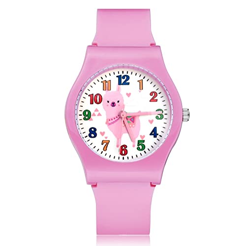 Reloj para niña Moda Lindo Estilo Alpaca Relojes Estudiante Niñas Cuarzo Correa de Caucho Reloj de Pulsera Relojes para niñas (Color : Pink)