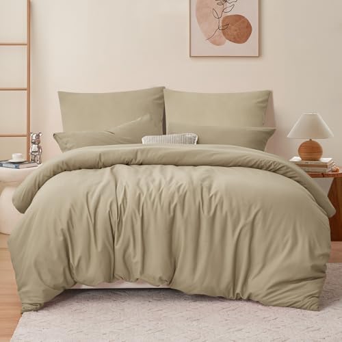 RUIKASI Housse de Couette 220x240 cm Kaki avec Fermeture Éclair – Parure de Lit 2 Personne pour Lit 180x200 avec 2 Taie d'oreiller 65x65 cm – Ensemble en...