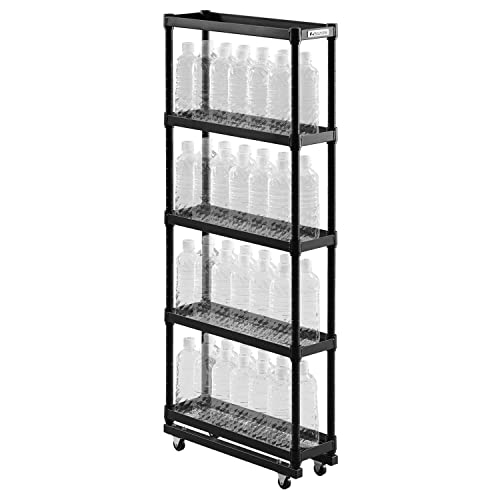 Bauhutte BHS-150-BK Slim Bottle Rack, Plastic Bottle Storage, Stocker (W x D x H): 5.9 x 18.1 x 44.1 inches (15 x 46 x 112.3 cm), Black