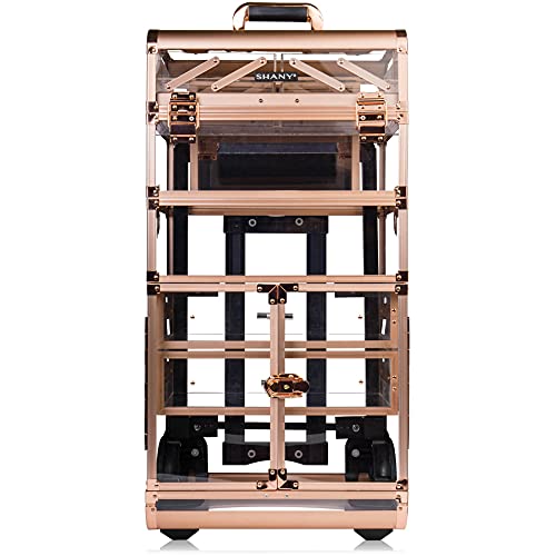 SHANY REBEL NUDE Series Pro Makeup Artists Rolling Train Case - Light Duty Large Clear Trolley Cosmetic Organizer Case - CLEARLY ROSE GOLD