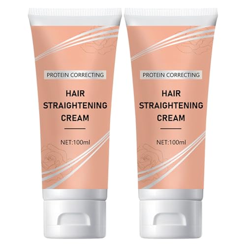 2PC Hair Straightening Cream, Protein Correction Hair Cream for Smooths Frizz Used with Hair Straightener, Moisturizing Hair Mask for All Hair Types 3.38 FL.OZ*2