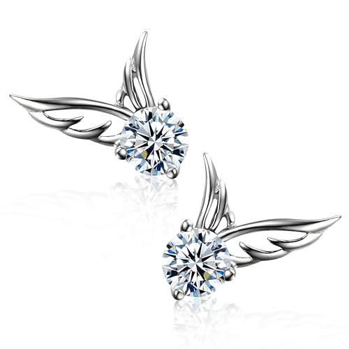 41jqmi60l4L - Crystalline Azuria Mujer 18ct Chapado en Oro Blanco Alas de Ángel Blanco Cristales Pendientes de tuerca para Mujer y Niña