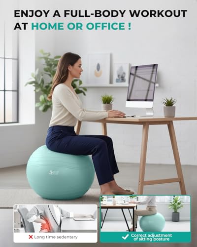 Image of Gruper Yoga Ball, Extra Thick Exercise Ball for Workout Pregnancy Stability - 4 Sizes Anti Burst Balance Ball for Yoga, Pilates, Fitness, Birthing, Physical Therapy - Includes Pump