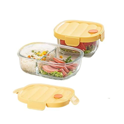 JATIBOSH Recipientes para Alimentos de Vidrio con Tapas Herméticas, Set de 4 Piezas, Incluye 2 Bases y 2 Tapas de Plástico, Libre de BPA, Se Utiliza para Hornos de Microondas, Lavavajillas.