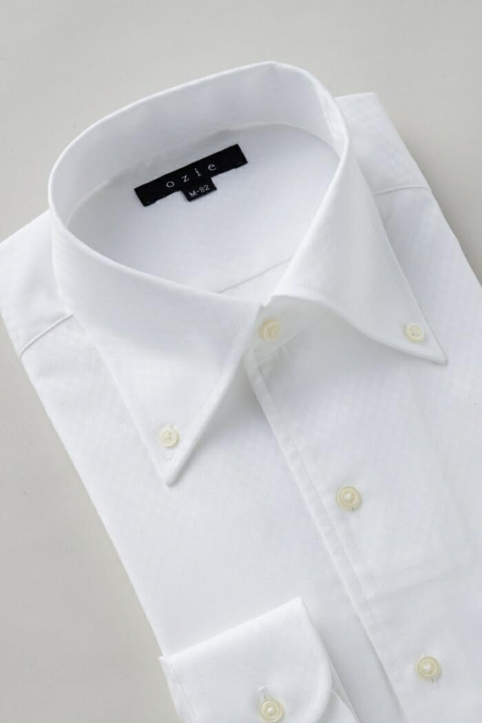 [オジエ] ワイシャツ 長袖 メンズ 形態安定 綿100% カッターシャツ イタリアンカラー ボタンダウン ワンピースカラー 無地