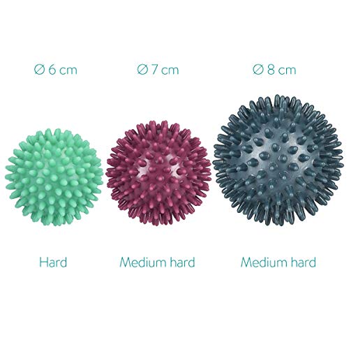 Navaris 3X Igelball mit Noppen - 3er Set Igel Ball Massageball - Massage für Hand Fuß Rücken Balance - Fitness Noppenball medium und hart - Image 5
