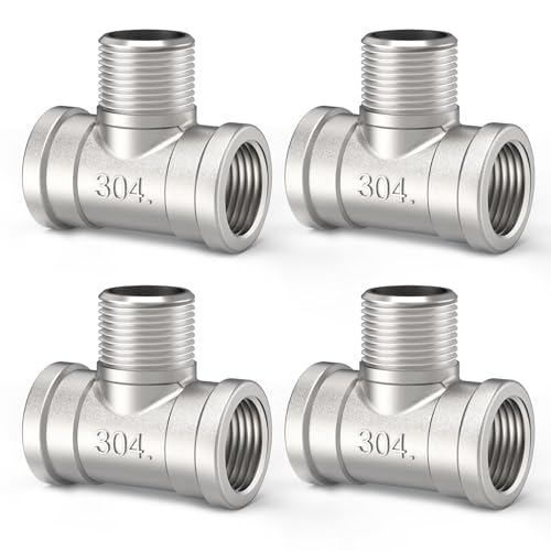 ChillWaves 304 Stainless Steel Pipe Fitting, Male Branch Tee 3/4" NPT Female x 3/4" NPT Male x 3/4" NPT Female Thread Adapter(4-PACK)