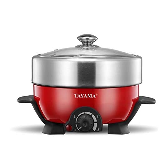 Tayama TRMC-40R Shabu & Grill Multi-Cooker 3 Quart, 3 Qt, Red