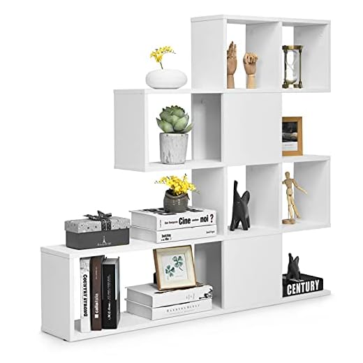 Tangkula 16 Shelves Bookshelf, Modern Ladder Corner Bookshelf, 9 Cubes Stepped Storage Bookcase, 5-Tier Display Shelf Storage Organizer for Home Office, 47 x 8 x 43 Inch, Room Divider Bookcase