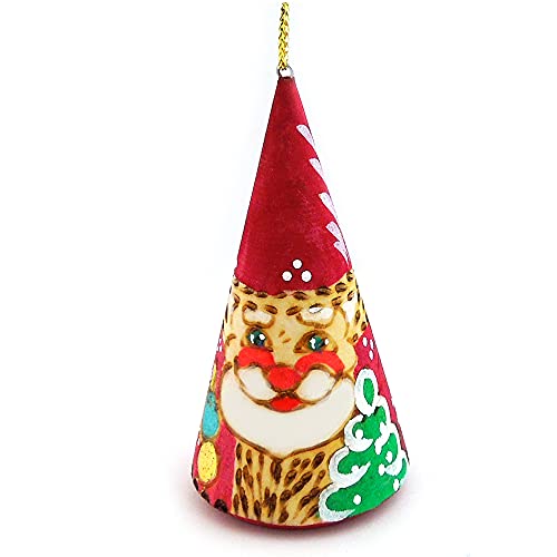 Needzo Santa Claus Christmas Ornament Wooden Figurine Christmas Decoration Russian, Hand Made Ornament - Carved Hand Painted Cone Shape 2 3/4 Inch