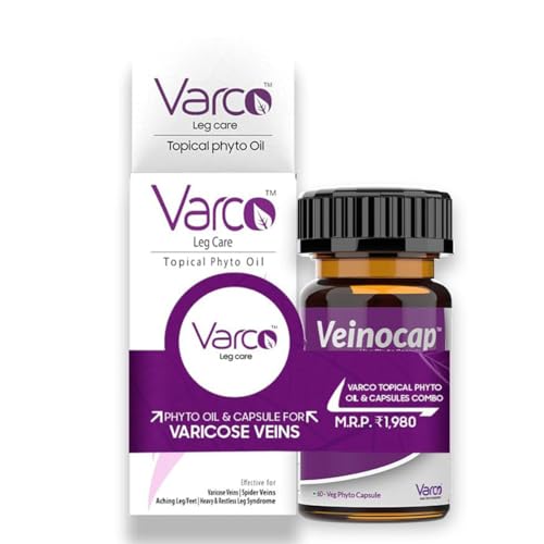 Image of VARCO LEG CARE TOPICAL PHYTO OIL Therapeutic Oil(60ml) with 60Veg Phyto Capsules for Standardized Leg Veins, Leg Pain, Capillary Health & Blood Circulation with High Efficacy|Horse Chestnut, Grapeseed