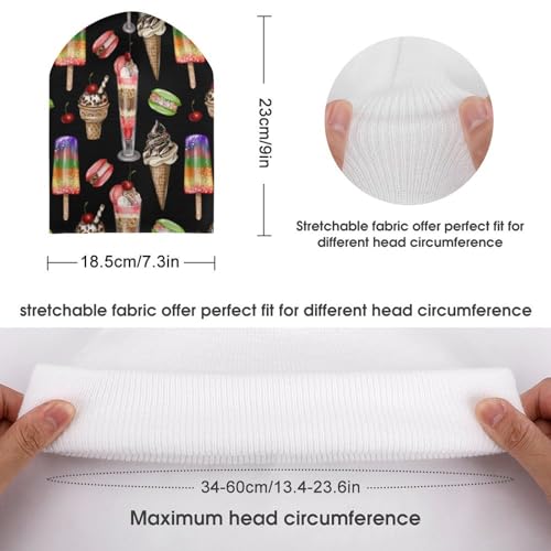 Ice Cream and Cherry Macaron Pattern Kids Beanie Hat for for Girls Boys Children Cap Winter Knitted Chemo Cancer Headwear Accessories Gifts Decoration2