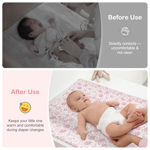 Image of FIOBEE Changing Pad Cover Waterproof 2 Pack Quilted Diaper Change Table Sheets Breathable & Ultra Soft for Newborn Baby Boys Girls Fitted Changer Pads 32 inchx 16 inch, Pink
