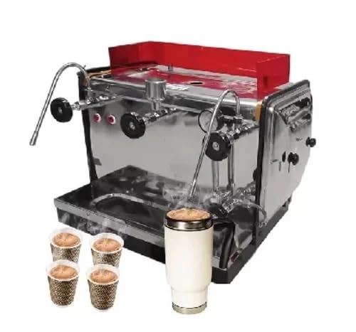 Image of RAJ KIING Professional Espresso Coffee Machine, Stainless Steel, 14 Inches, Commercial Grade, 150 Cup Capacity, Red Top Panel