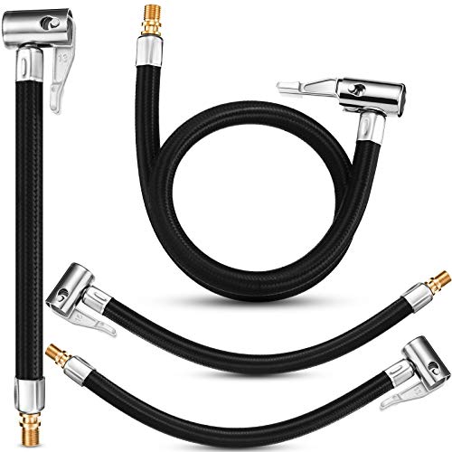 4 Pieces Tire Inflator Hose Adapter Air Pump Extension Pipe Tire Inflator Pump Hose Adapter Auto-Locking Tire Chuck with Rubber Hose, Tire Valve Fine Thread for Twist on Convert to Lock on Connection