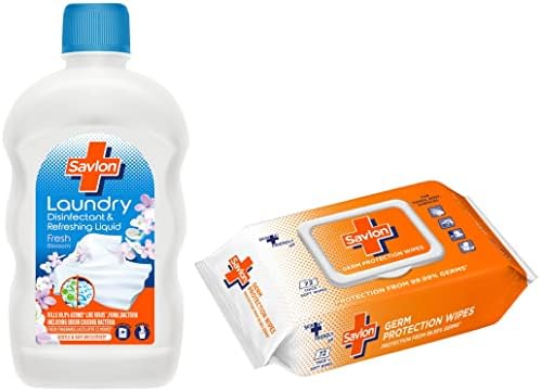 Savlon Germ Protection Multipurpose Thick & Soft Wet Wipes & Laundry Disinfectant & Refreshing Liquid 500ml| After Detergent Wash|Kills germs on clothes|Fresh fragrance lasts upto 72 hrs