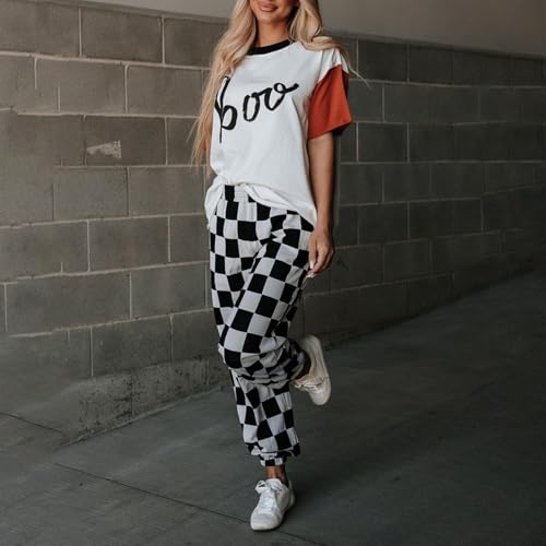 Women's Checkered Sweatpants Plaid Elastic Waist Joggers Casual Pants with Pockets4