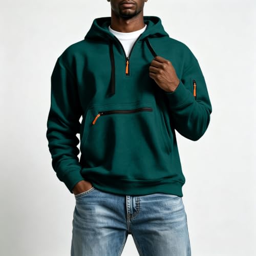 Mens Quarter Zip Pullover Long Sleeve Zipper Hoodies Hooded Sweatshirt - image 2