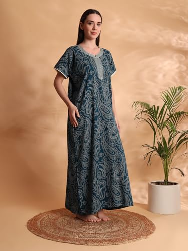 Image of G4Girl Pure Cotton Embroidery Nighty for Women's | Night Gown | Nighty | Nightdress | Maxi | Sleepwear | Jaipuri Nighty | Nighties | Gown