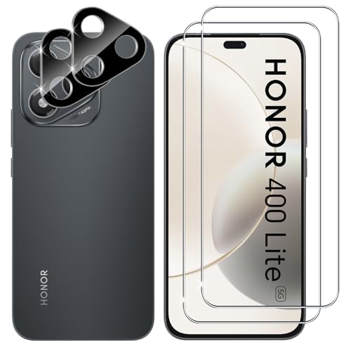 per Honor 400 Lite 5G Vetro Temperato 2+2 Pezzi Pellicola Protettiva+ Fotocamera Durezza 9H Anti-Graffio Anti-Impronte HD Senza Bolle Protezione Schermo nero