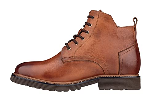 CALTO Men's Invisible Height Increasing Elevator Shoes - Brown Premium Leather Lace-up Cap-Toe Dress Casual Boots - 2.8 Inches Taller - Y42072 - Size 6.5 D(M) US3