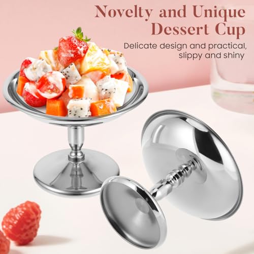 Image of Stainless Steel Dessert Cups, 2 Pcs 4 inch Sliver Footed Dessert Cups Mini Parfait Bowl for Sundae Snack Candy Fruit Ice Cream Pudding Yogurt Mousse Appetizer Bowl