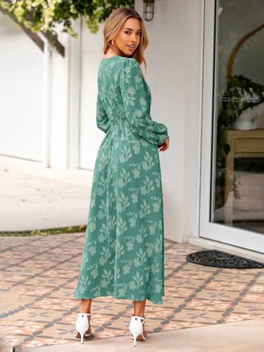 Image of Simplee Womens Boho Floral Long Sleeve Maxi Dress V Neck Empire Waist Fall Wedding Guest Dresses with Pockets