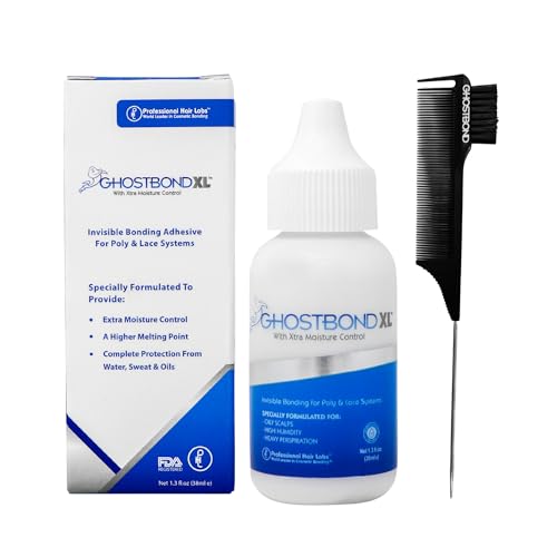 GHOSTBOND XL Hair Replacement Adhesive 1.3oz & 3-in-1 Pintail Comb Brush | Water & Oil-Resistant Wig Glue for Lace Wigs & Hair Systems | Non-Toxic Adhesive with Edge Control Comb