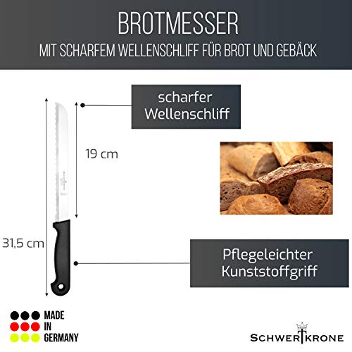 Schwertkrone Solingen Broodmes met gekartelde rand, roestvrij staal, 19 cm lemmet, vaatwasmachinebestendig, Made in Germany, voor brood en broodjes - Image 3