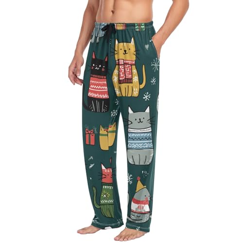 Cat Snowflake Pajama Pants for Men Comfort Sleep Lounge Bottoms Straight-fit with Pockets S-XXL3