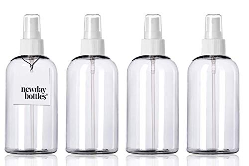 Newday Bottles, Empty Clear Spray Bottle 8 oz Plastic BPA-Free Made in USA Refillable Containers Perfect for Car Cup Holder, Pack of 4 (Mist Sprayer)