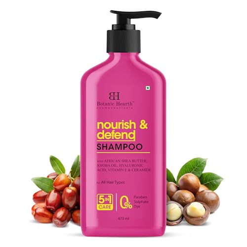 Image of Botanic Hearth Nourish & Defend Shampoo with Hyaluronic Acid & Jojoba Oil | Deeply Moisturizing & Damage Protection | Strengthens & Softens Hair | Sulfate & Paraben Free, 473ml