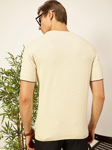 Image of Thomas Scott Men's | Textured | Half Sleeve | Slim Fit | 100% Cotton | Round Neck | Casual Tshirt