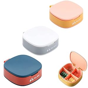 3 stuks draagbare mini-pillendoos, pillendoos, reis-pillendoos, 4 vakken, pillendoosje, pillendoosje, klein voor onderweg, medicijnen, tablettendoos, medicijnbox, pillendoos, voor dagelijks gebruik, op reis
