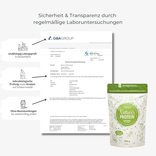 Nutri + Protein Shake Vanille 500 g - natürliches Proteinpulver ohne Süßungsmittel - 83,1% Eiweiß - pflanzliches Eiweißpulver vegan & glutenfrei