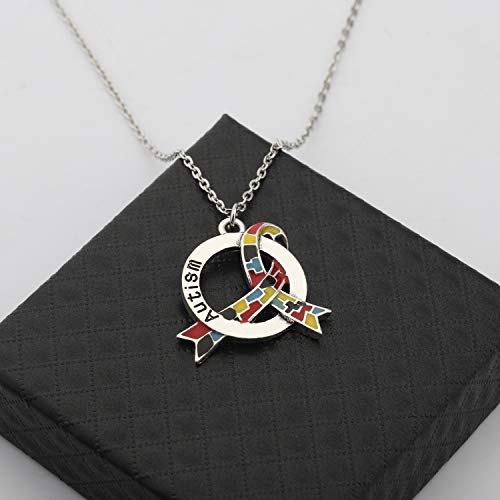 CENWA Colar com fita de autismo, joia de conscientização Asperger presente para autismo, mamãe/profe